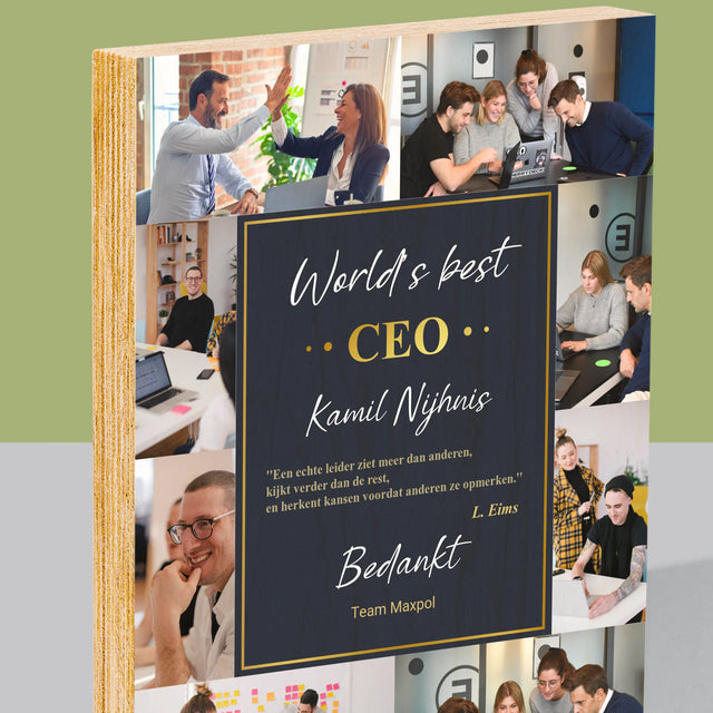 Fotocollage: World’S Best Ceo - Afdruk Op Hout (Verticaal)