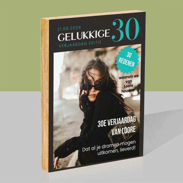 Omslag Van Tijdschrift: Gelukkige 30 - Afdruk Op Hout (Verticaal)