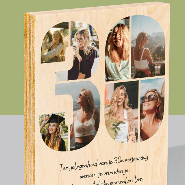 Fotocollage: 30E Verjaardag Wensen - Afdruk Op Hout (Verticaal)