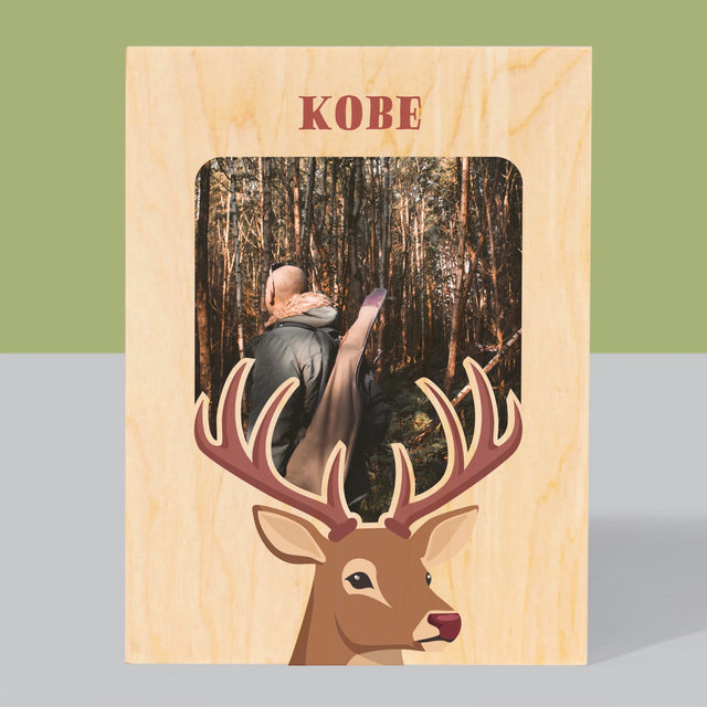 Foto En Handtekening: Hert - Afdruk Op Hout (Verticaal)