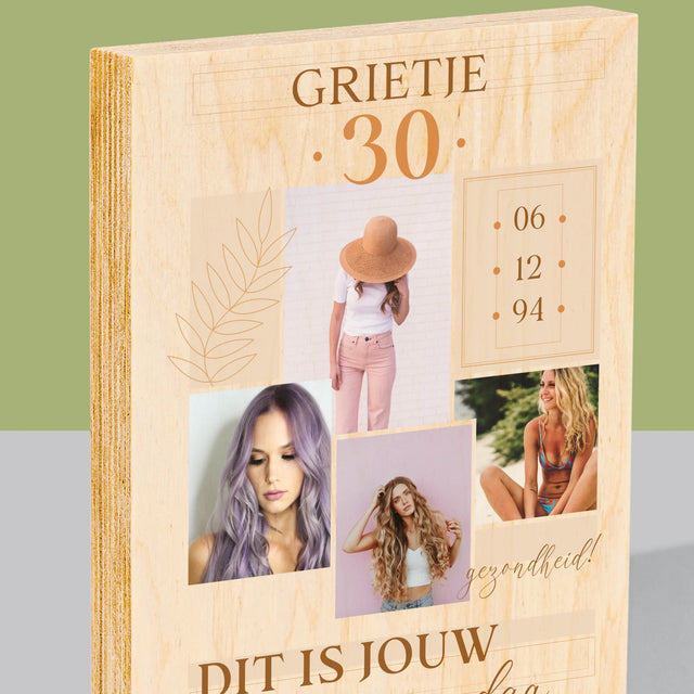 Fotocollage: Dit Is Jouw Dag - Afdruk Op Hout (Verticaal)