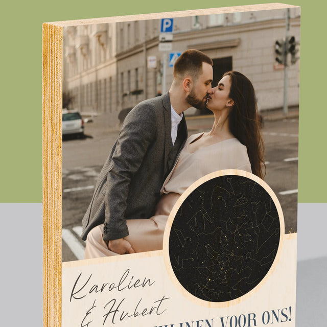 Starrenkaart: Sterren Schijnen Voor Ons - Afdruk Op Hout (Verticaal)