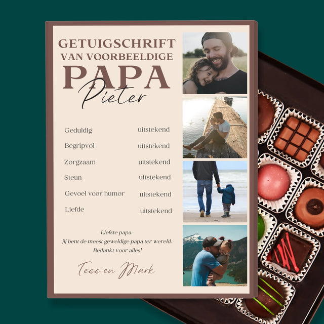 Fotocollage: Getuigschrift Van Voorbeeldige Papa - Pralines