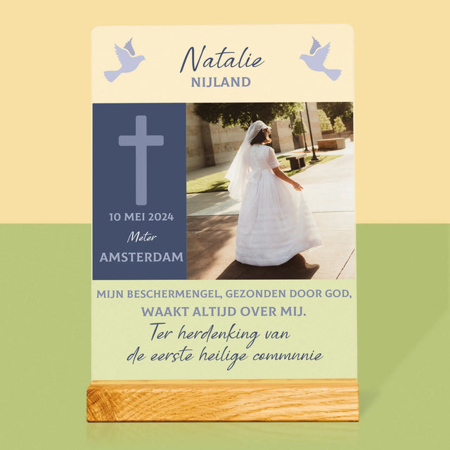 Foto En Handtekening: Communie, Beschermengel - Afdruk Op Acrylglas (Verticaal)