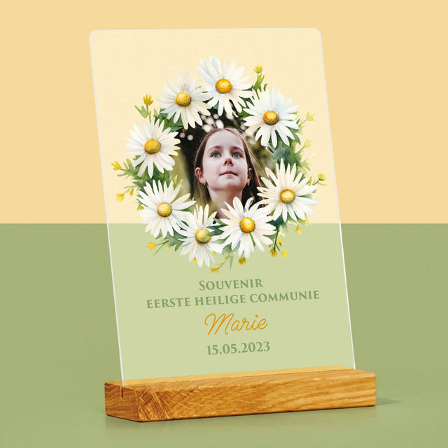 Foto En Handtekening: Souvenir Eerste Heilige Communie, Margrieten - Afdruk Op Acrylglas (Verticaal)