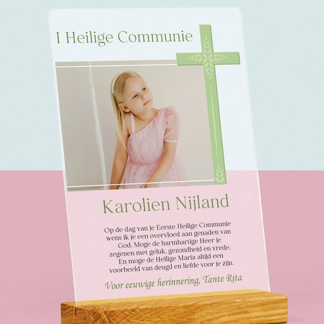 Foto En Handtekening: Communie, Foto Kruis - Afdruk Op Acrylglas (Verticaal)