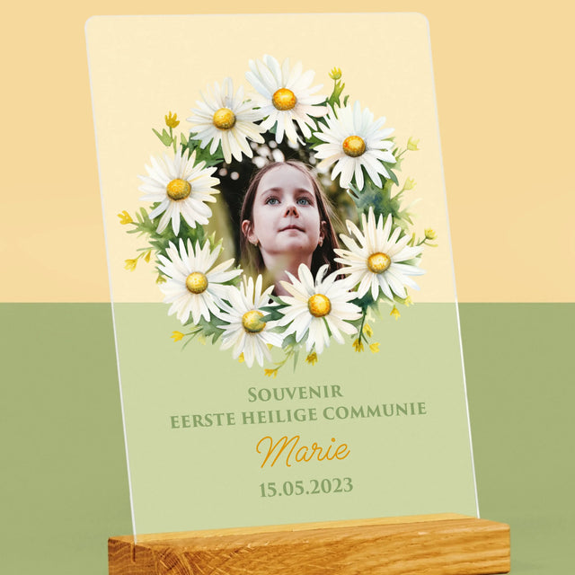 Foto En Handtekening: Souvenir Eerste Heilige Communie, Margrieten - Afdruk Op Acrylglas (Verticaal)