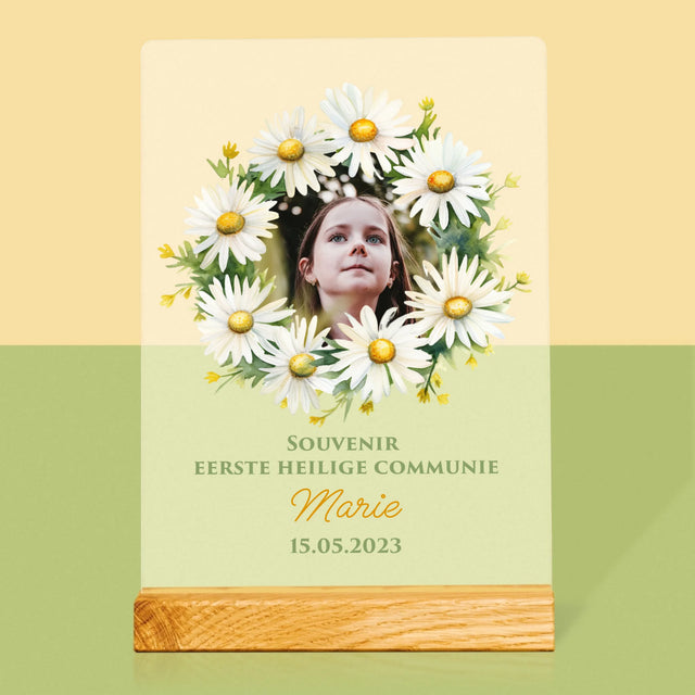 Foto En Handtekening: Souvenir Eerste Heilige Communie, Margrieten - Afdruk Op Acrylglas (Verticaal)