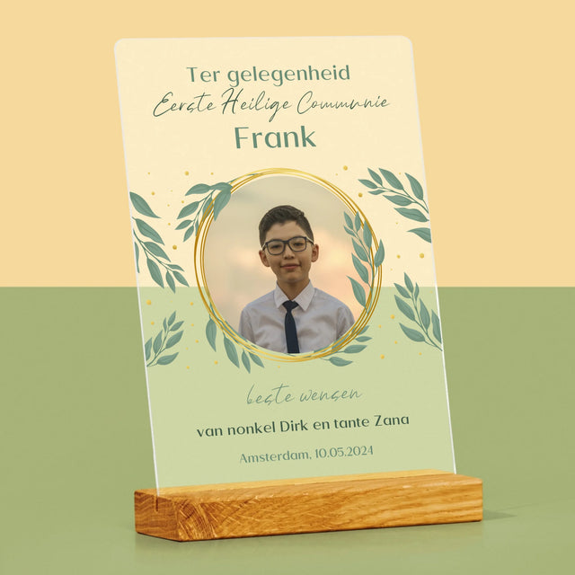 Foto En Handtekening: Ter Gelegenheid Van Eerste Heilige Communie - Afdruk Op Acrylglas (Verticaal)