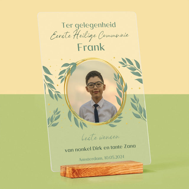 Foto En Handtekening: Ter Gelegenheid Van Eerste Heilige Communie - Afdruk Op Acrylglas (Verticaal)