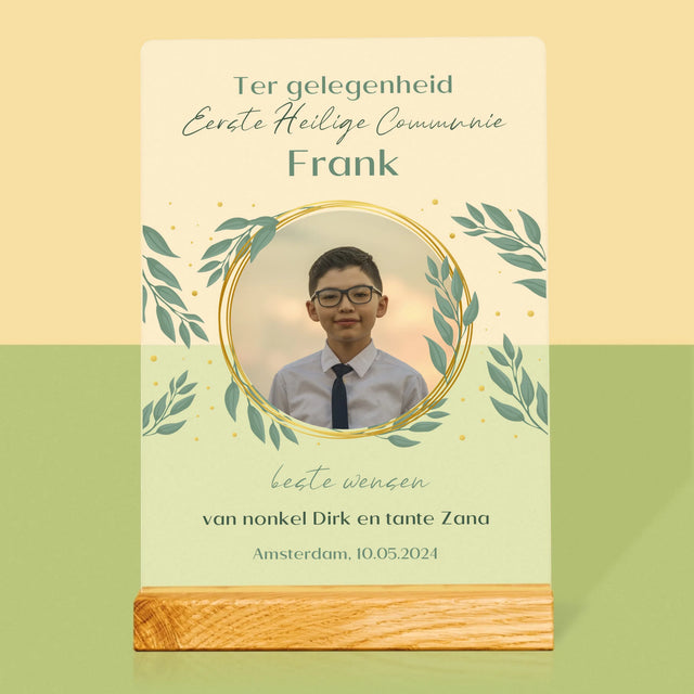 Foto En Handtekening: Ter Gelegenheid Van Eerste Heilige Communie - Afdruk Op Acrylglas (Verticaal)