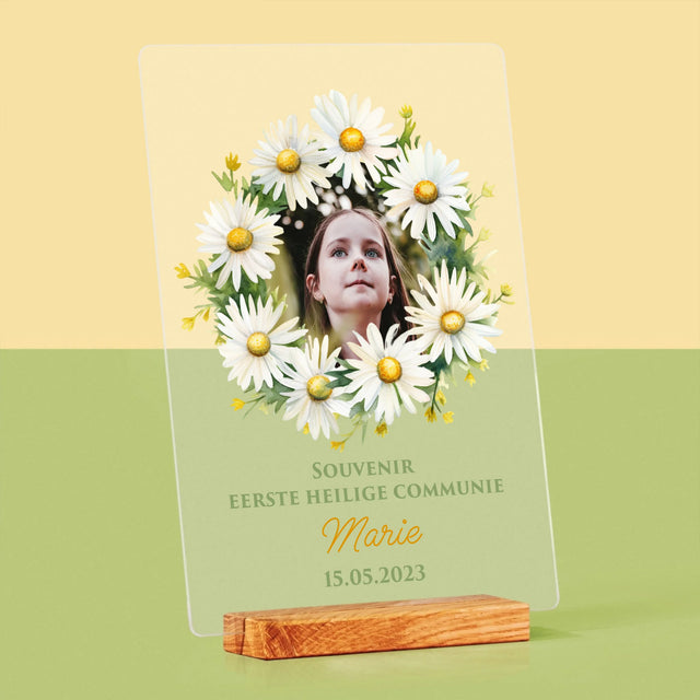 Foto En Handtekening: Souvenir Eerste Heilige Communie, Margrieten - Afdruk Op Acrylglas (Verticaal)