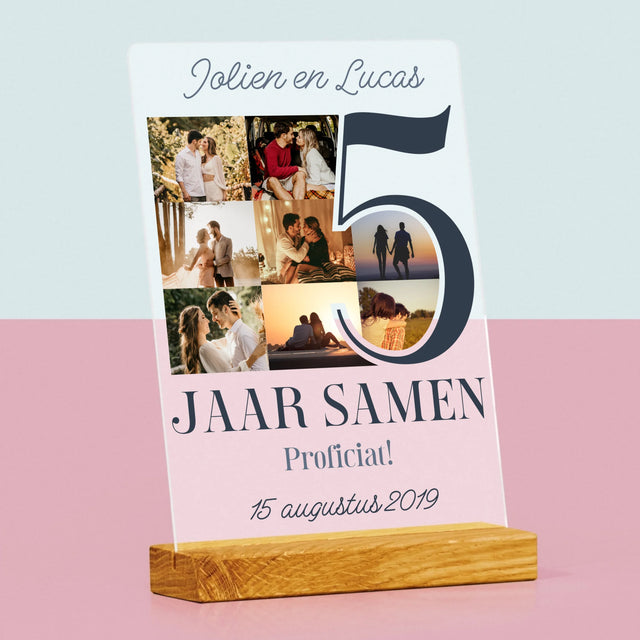 Fotocollage: 5 Jaar Samen - Afdruk Op Acrylglas (Verticaal)