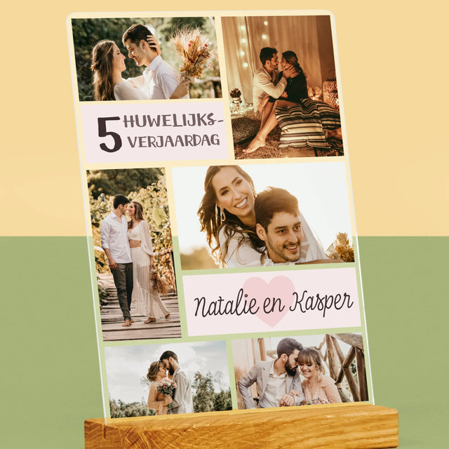 Fotocollage: 5De Huwelijksverjaardag - Afdruk Op Acrylglas (Verticaal)