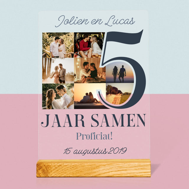Fotocollage: 5 Jaar Samen - Afdruk Op Acrylglas (Verticaal)