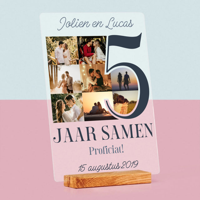 Fotocollage: 5 Jaar Samen - Afdruk Op Acrylglas (Verticaal)