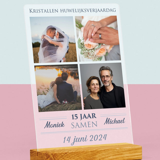 Fotocollage: 15 Jaar Samen - Afdruk Op Acrylglas (Verticaal)