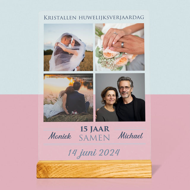 Fotocollage: 15 Jaar Samen - Afdruk Op Acrylglas (Verticaal)