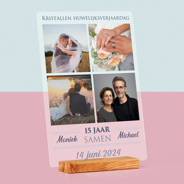 Fotocollage: 15 Jaar Samen - Afdruk Op Acrylglas (Verticaal)
