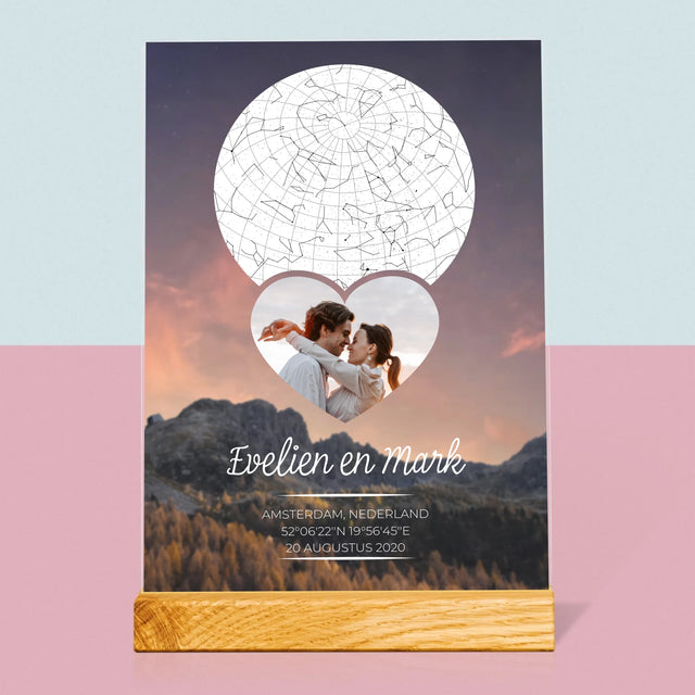 Starrenkaart: Verliefden Op De Bergen - Afdruk Op Acrylglas (Verticaal)