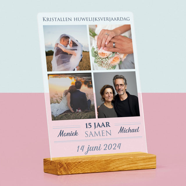 Fotocollage: 15 Jaar Samen - Afdruk Op Acrylglas (Verticaal)