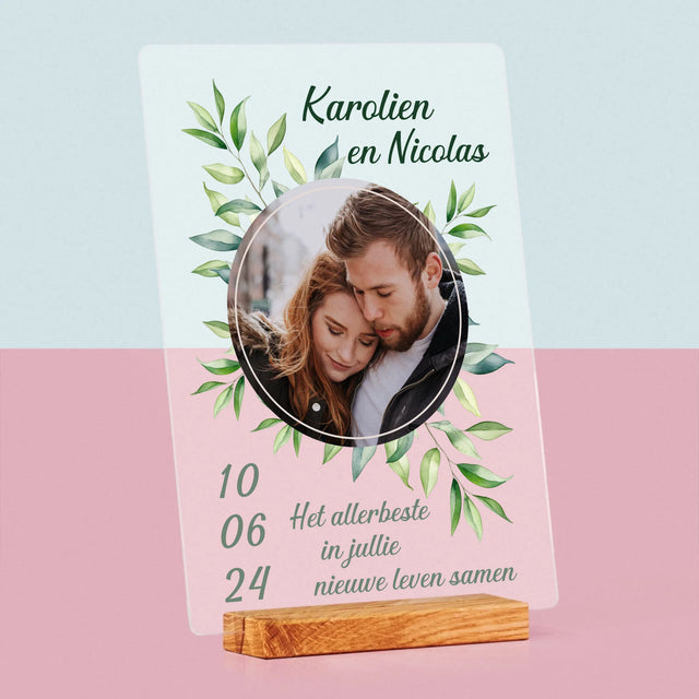 Foto En Handtekening: Trouw, Blaadjes - Afdruk Op Acrylglas (Verticaal)