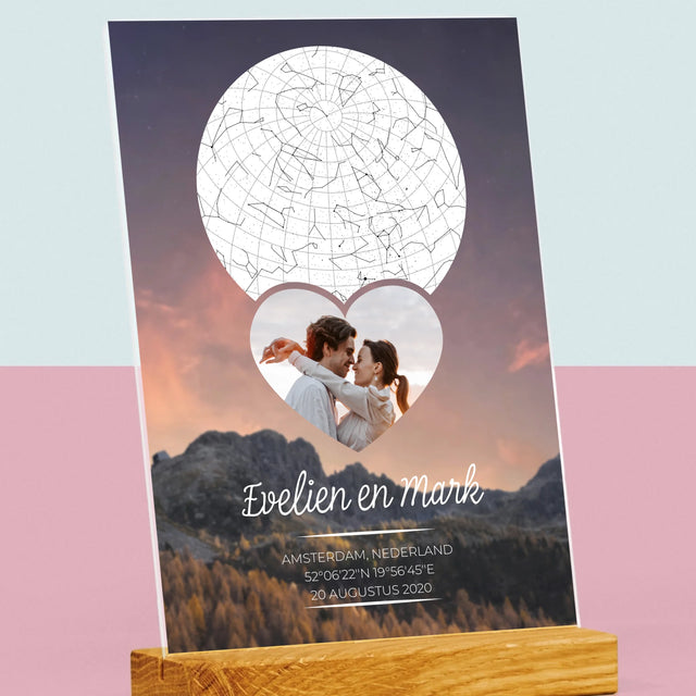 Starrenkaart: Verliefden Op De Bergen - Afdruk Op Acrylglas (Verticaal)