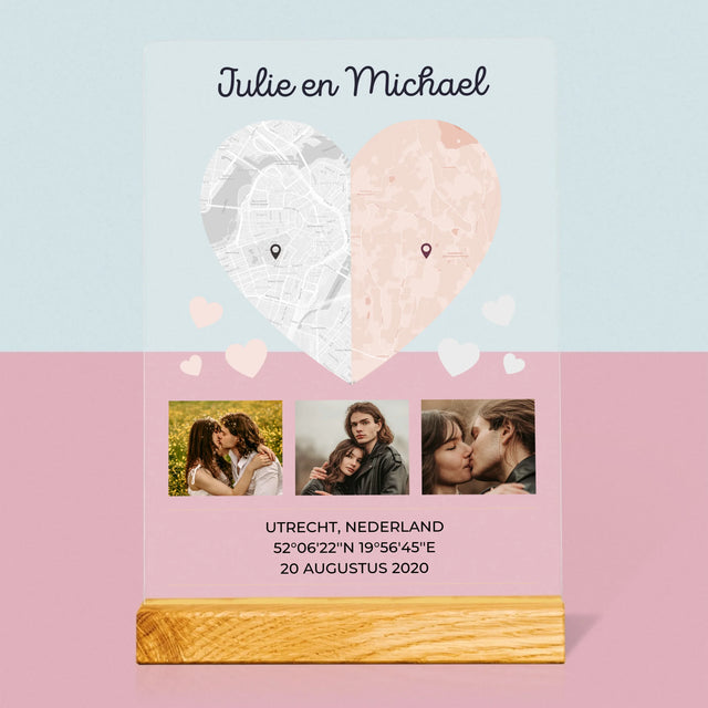 Stadsplastadsplattegrond: Twee Halve Hartjes - Afdruk Op Acrylglas (Verticaal)