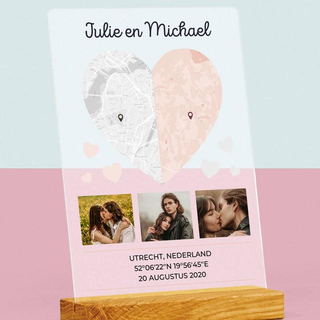 Stadsplastadsplattegrond: Twee Halve Hartjes - Afdruk Op Acrylglas (Verticaal)