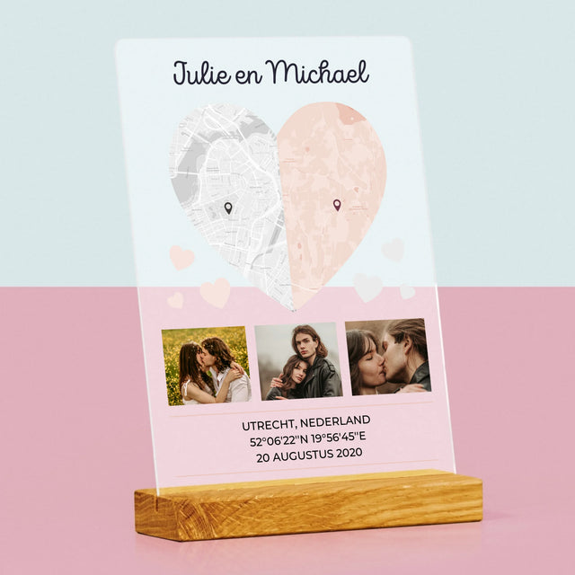 Stadsplastadsplattegrond: Twee Halve Hartjes - Afdruk Op Acrylglas (Verticaal)