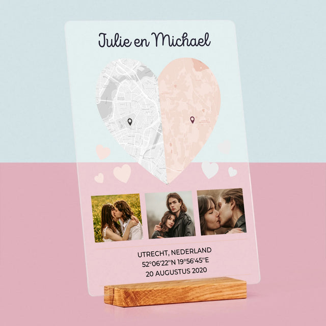 Stadsplastadsplattegrond: Twee Halve Hartjes - Afdruk Op Acrylglas (Verticaal)