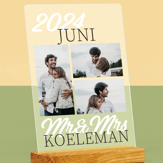 Fotocollage: Mr&Mrs Datum - Afdruk Op Acrylglas (Verticaal)