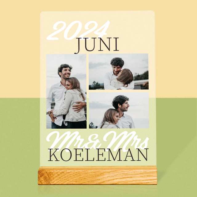 Fotocollage: Mr&Mrs Datum - Afdruk Op Acrylglas (Verticaal)