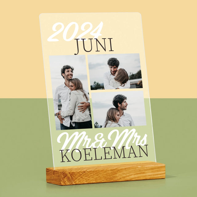 Fotocollage: Mr&Mrs Datum - Afdruk Op Acrylglas (Verticaal)