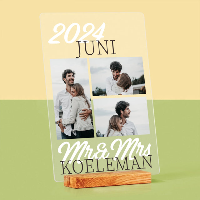 Fotocollage: Mr&Mrs Datum - Afdruk Op Acrylglas (Verticaal)
