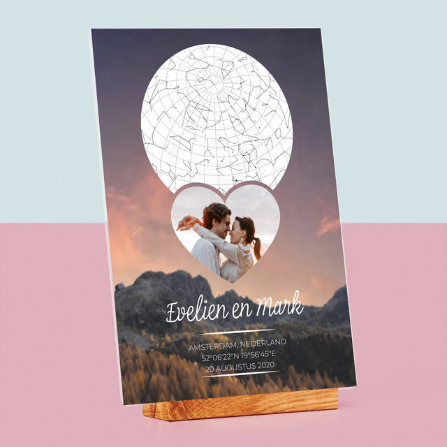 Starrenkaart: Verliefden Op De Bergen - Afdruk Op Acrylglas (Verticaal)