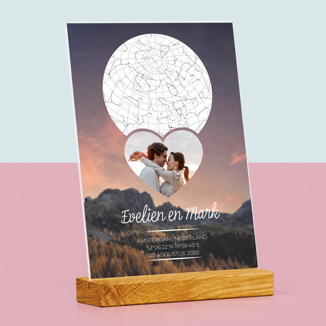 Starrenkaart: Verliefden Op De Bergen - Afdruk Op Acrylglas (Verticaal)