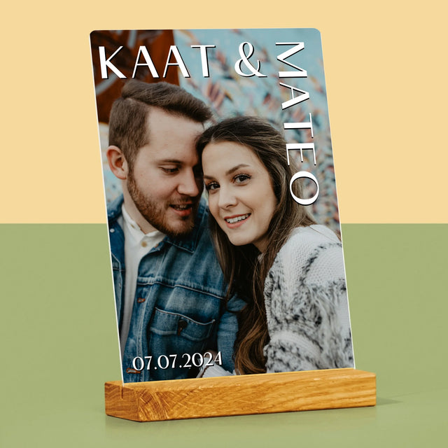 Foto En Handtekening: Namen, Trouw - Afdruk Op Acrylglas (Verticaal)