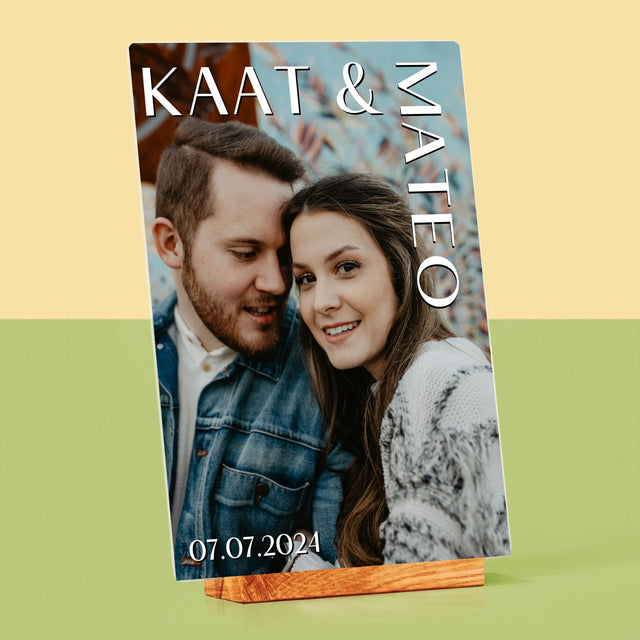 Foto En Handtekening: Namen, Trouw - Afdruk Op Acrylglas (Verticaal)