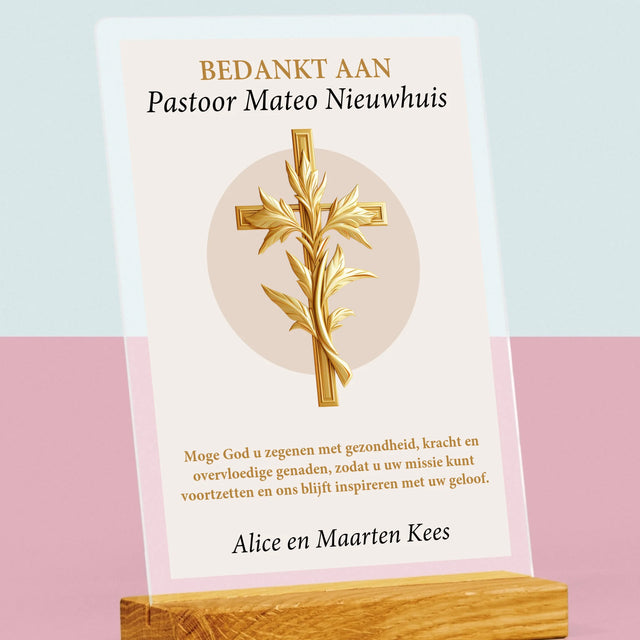 Naam En Handtekening : Bedankt Aan Pastoor - Afdruk Op Acrylglas (Verticaal)