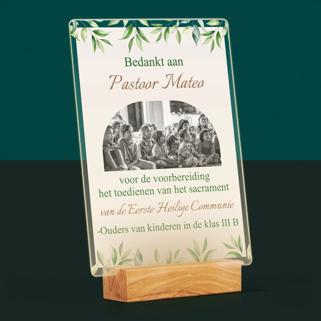 Foto En Handtekening: Bedankt Aan Passtoor, Communnie
- Afdruk Op Acrylglas (Verticaal)