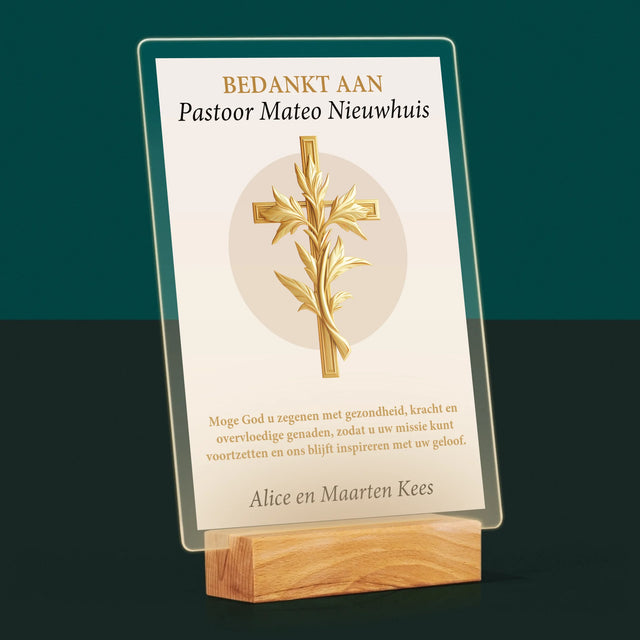 Naam En Handtekening : Bedankt Aan Pastoor - Afdruk Op Acrylglas (Verticaal)