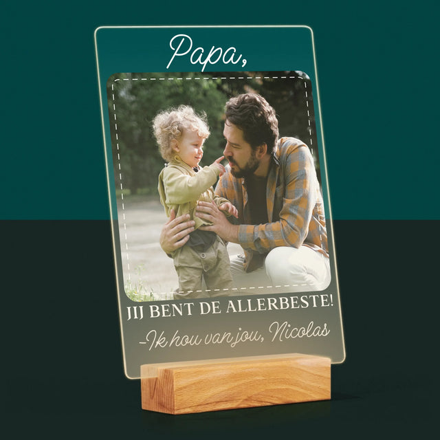 Foto En Handtekening: Allerbeste Papa - Afdruk Op Acrylglas (Verticaal)