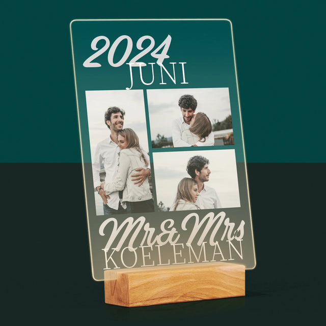 Fotocollage: Mr&Mrs Datum - Afdruk Op Acrylglas (Verticaal)