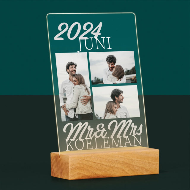 Fotocollage: Mr&Mrs Datum - Afdruk Op Acrylglas (Verticaal)