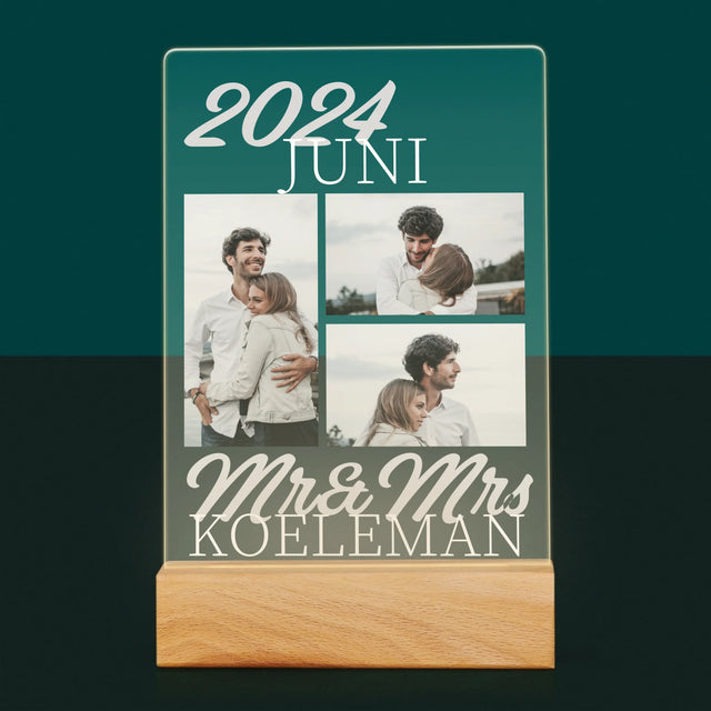 Fotocollage: Mr&Mrs Datum - Afdruk Op Acrylglas (Verticaal)