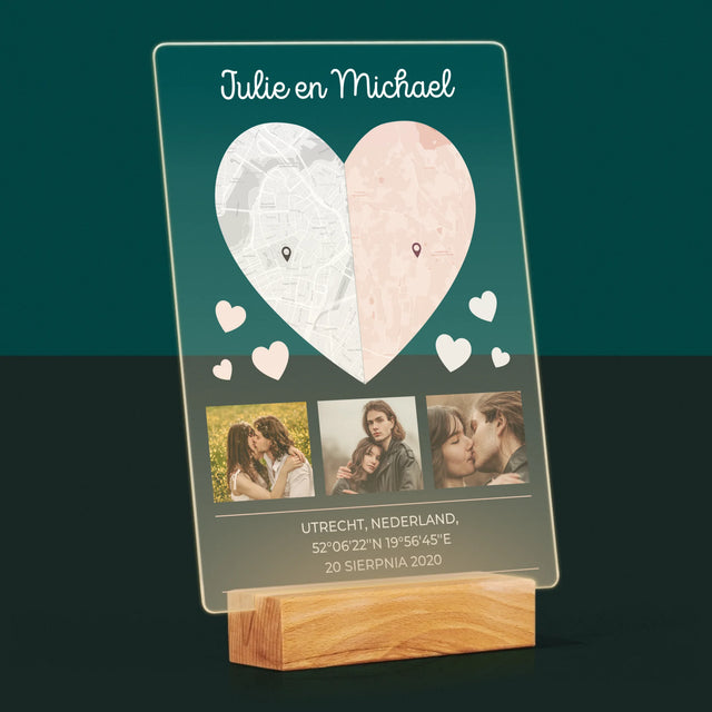 Stadsplastadsplattegrond: Twee Halve Hartjes - Afdruk Op Acrylglas (Verticaal)