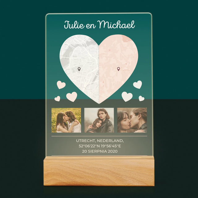 Stadsplastadsplattegrond: Twee Halve Hartjes - Afdruk Op Acrylglas (Verticaal)