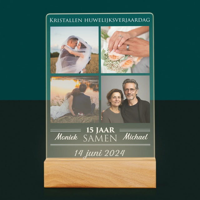 Fotocollage: 15 Jaar Samen - Afdruk Op Acrylglas (Verticaal)