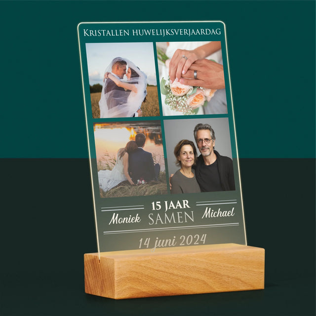 Fotocollage: 15 Jaar Samen - Afdruk Op Acrylglas (Verticaal)